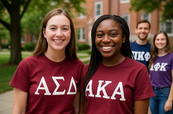 Students studying together at a college library, representing Greek life academic achievement at Alma College.
