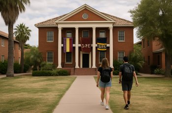 University of Arizona campus building with Greek life organizations under hazing investigation scrutiny.