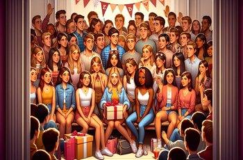 A sorority Big-Little reveal setup with decorated baskets, gifts, and personalized items arranged for a new member.