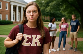 Students at a fraternity and sorority awards ceremony on a college campus, celebrating annual chapter achievements.