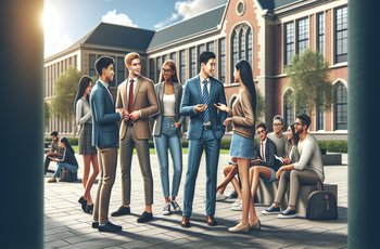 A young professional in business casual attire shaking hands with an older man at a networking event, both smiling.