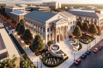 Students sitting outside a university wellness center on a sunny campus, representing Greek life mental health support resources.
