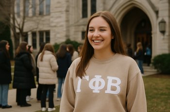 Women participating in sorority recruitment on a college campus during winter session, representing Greek life recolonization.