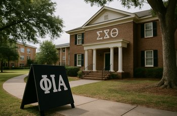Georgia Southern University campus building, representing the two fraternities currently under investigation by the university.