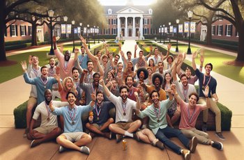 Students in Greek life organization at Georgia Southern University celebrating community recognition awards on campus.