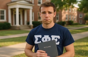 College student in a business meeting setting, representing leadership skills developed through fraternity involvement.
