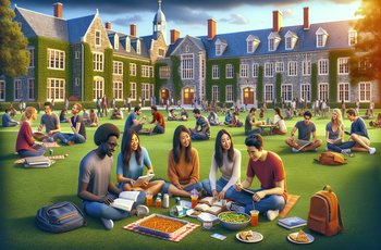 Fraternity brothers standing together outside a campus chapter house during Greek life events