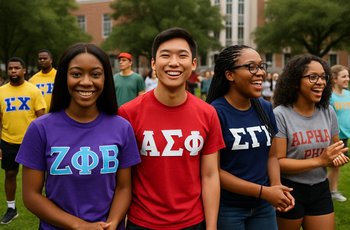 Students from multiple Greek life councils participating in Greek Week activities at the University of Houston.