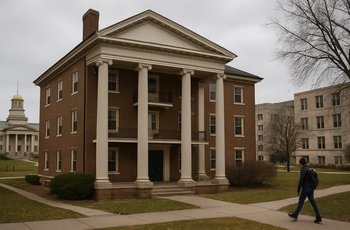 University of Iowa campus building representing Greek life investigation into student organization policy violations.