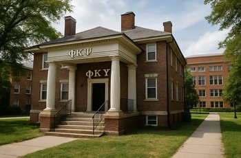 A Greek chapter house on a residential street, physically separated from a university campus.