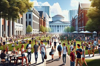 Students walking across an Ohio college campus quad, representing community and campus life experiences in 2025