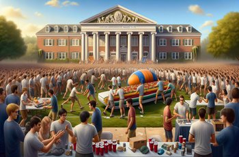 Members of a sorority and fraternity gathered at a campus Greek life event during the semester.