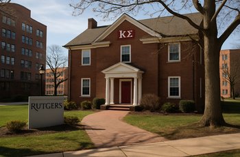 Students walking on the Rutgers University campus where a Kappa Sigma hazing investigation is underway.