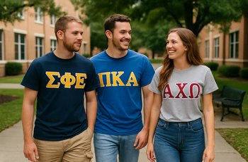 Students on a small university campus representing Greek life organizations at McNeese State University in Lake Charles Louisiana.