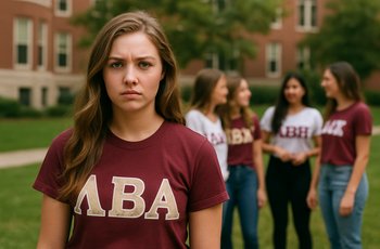 Group of sorority women at a university campus event, representing diversity within Greek life organizations.