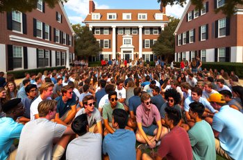 Two women sitting across from each other having a conversation during a sorority recruitment round.