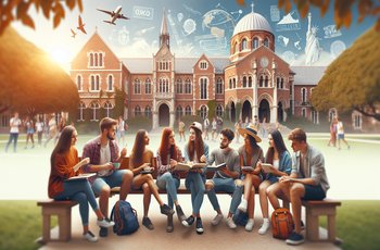 College student sitting at a cafe abroad with a laptop open, appearing to stay connected with friends back home.