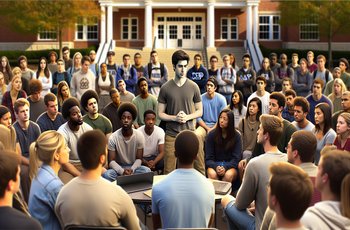 A university campus building with Greek letters on the facade, representing fraternity and sorority life.