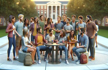 A transfer student looking at a campus bulletin board with Greek life recruitment flyers at a university.