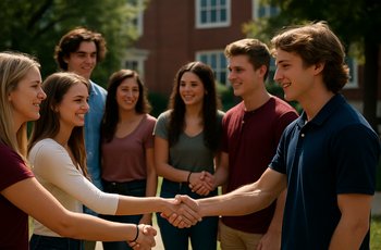 Students from fraternity and sorority chapters mingling at a campus social event during the academic year.