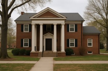 Empty fraternity chapter house exterior on a college campus, symbolizing suspension cycles in Greek life.